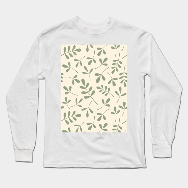 Assorted Leaf Silhouettes Green on Cream Long Sleeve T-Shirt by NataliePaskell